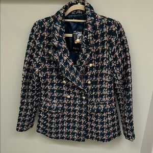 Fate Navy and Multicolor Tweed Blazer